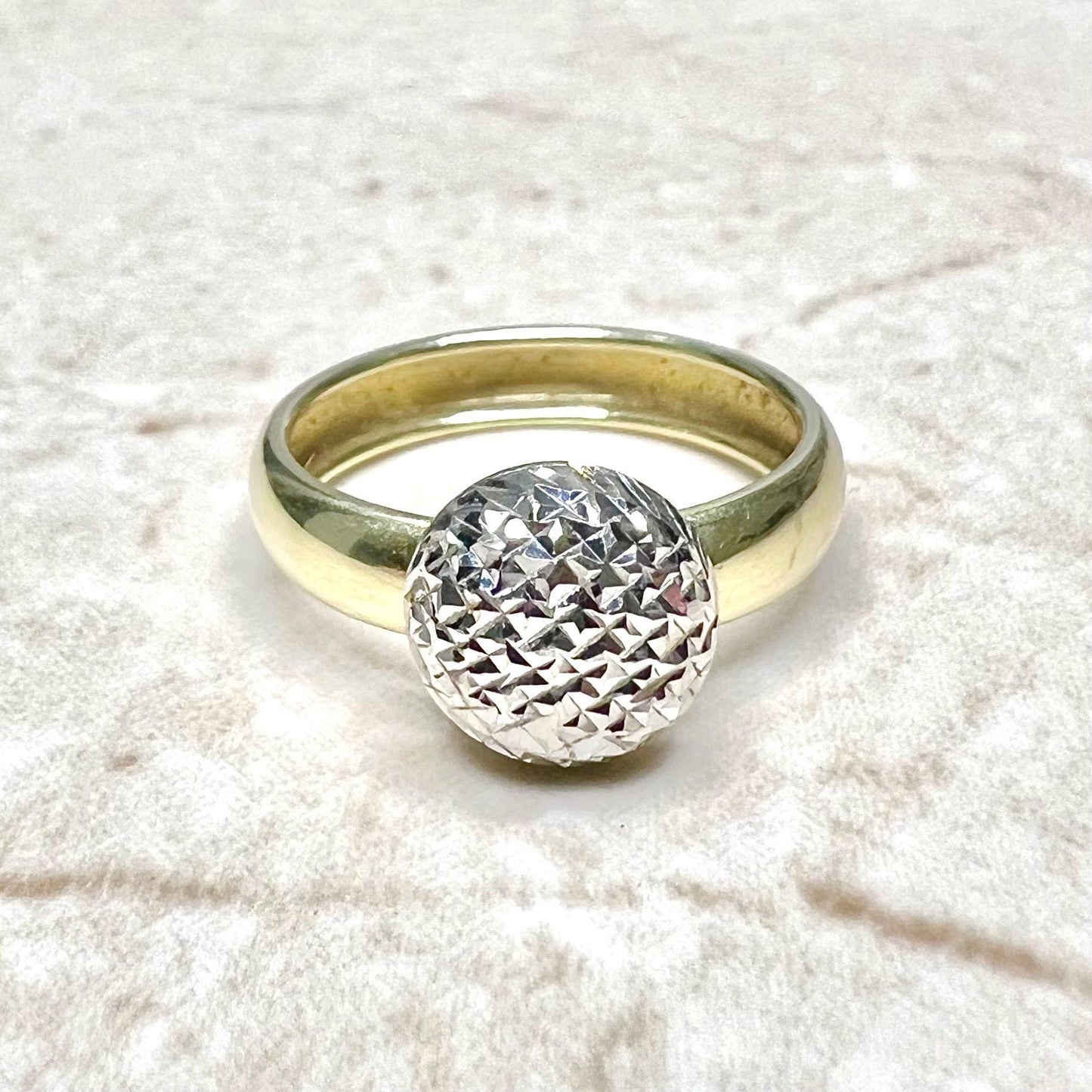 Vintage Solid 18 Karat Two - Tone Gold Dome Ring - WeilJewelry