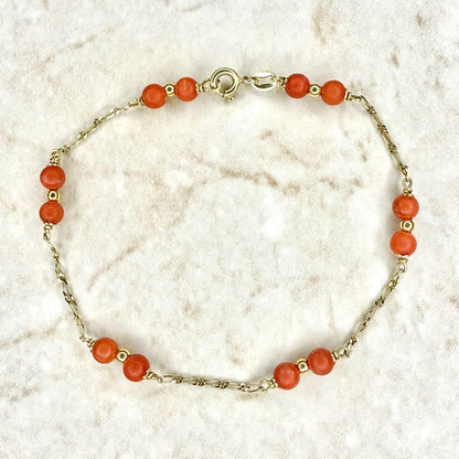 Vintage Solid 18K Yellow Gold Coral Imitation Chain Bracelet - WeilJewelry