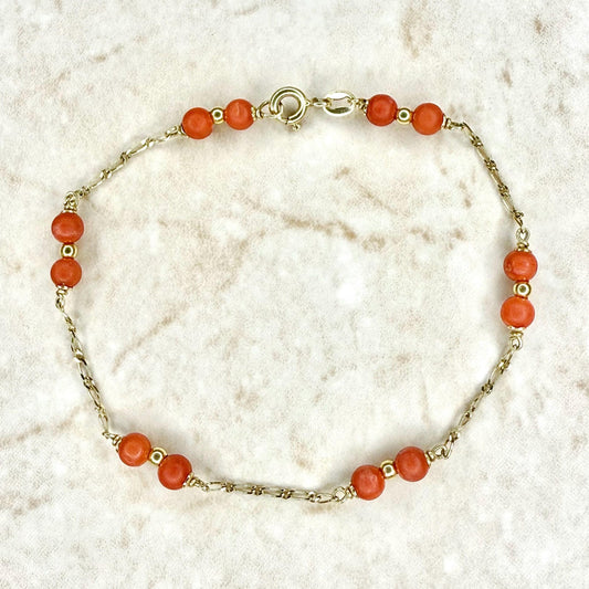 Vintage Solid 18K Yellow Gold Coral Imitation Chain Bracelet - WeilJewelry