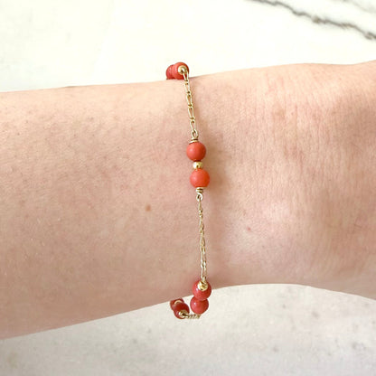 Vintage Solid 18K Yellow Gold Coral Imitation Chain Bracelet - WeilJewelry