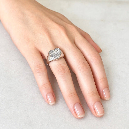 ZYDO Italy “Amore Brillante” 18K White Gold Pavé Natural Diamond Heart Ring - WeilJewelry