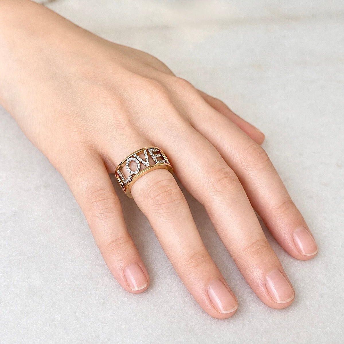 ZYDO Italy “Amore Mio” 18K Rose Gold & White Gold Natural Diamond LOVE Ring - WeilJewelry