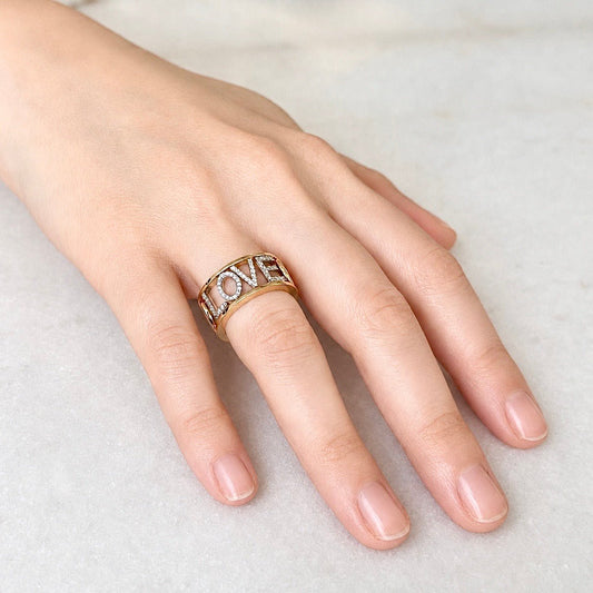 ZYDO Italy “Amore Mio” 18K Rose Gold & White Gold Natural Diamond LOVE Ring - WeilJewelry