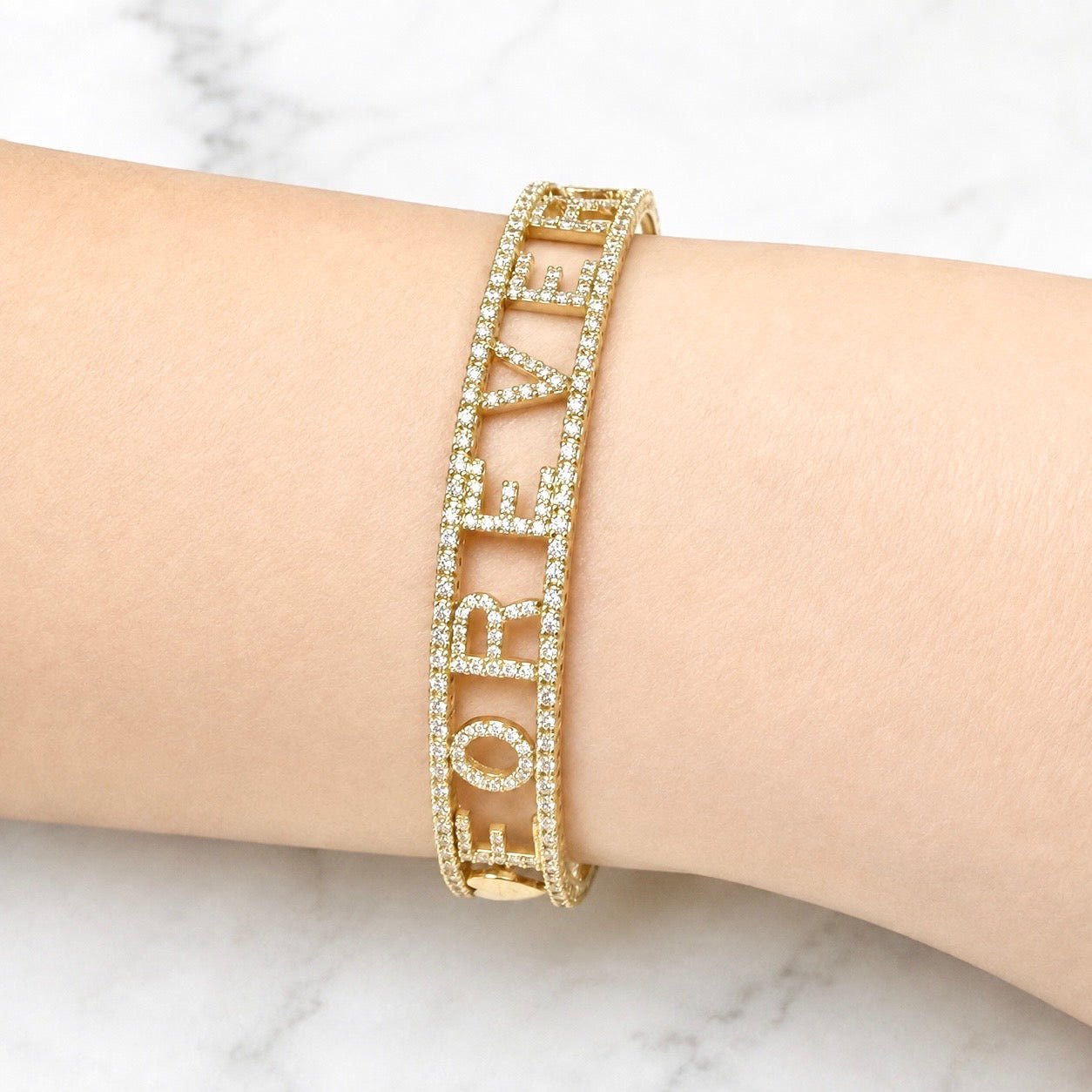 ZYDO Italy "Amore Per Sempre" 18K Yellow Gold FOREVER Diamond Bangle Bracelet - WeilJewelry