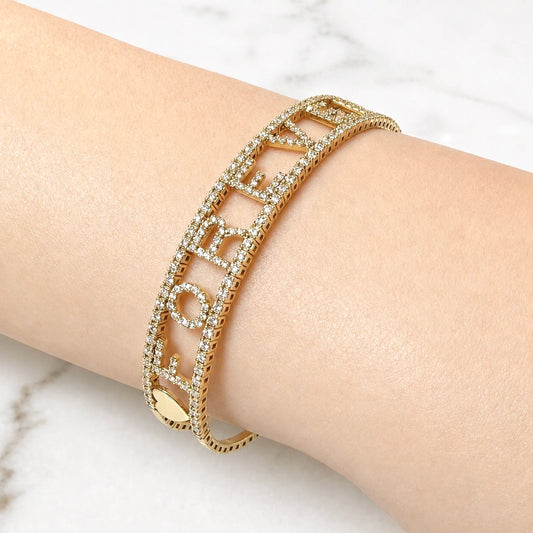ZYDO Italy "Amore Per Sempre" 18K Yellow Gold FOREVER Diamond Bangle Bracelet - WeilJewelry