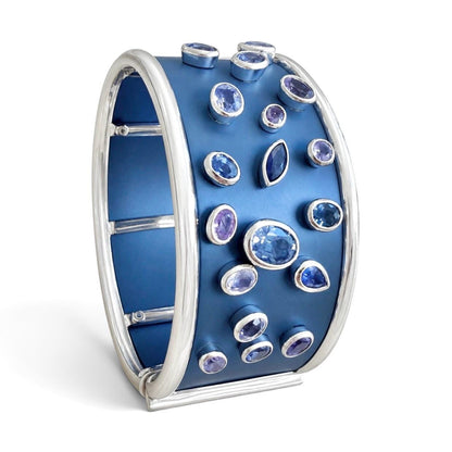 ZYDO Italy "Cielo Incantato" 18K White Gold & Blue Titanium 11.08 CTW Sapphire Bangle Bracelet - WeilJewelry