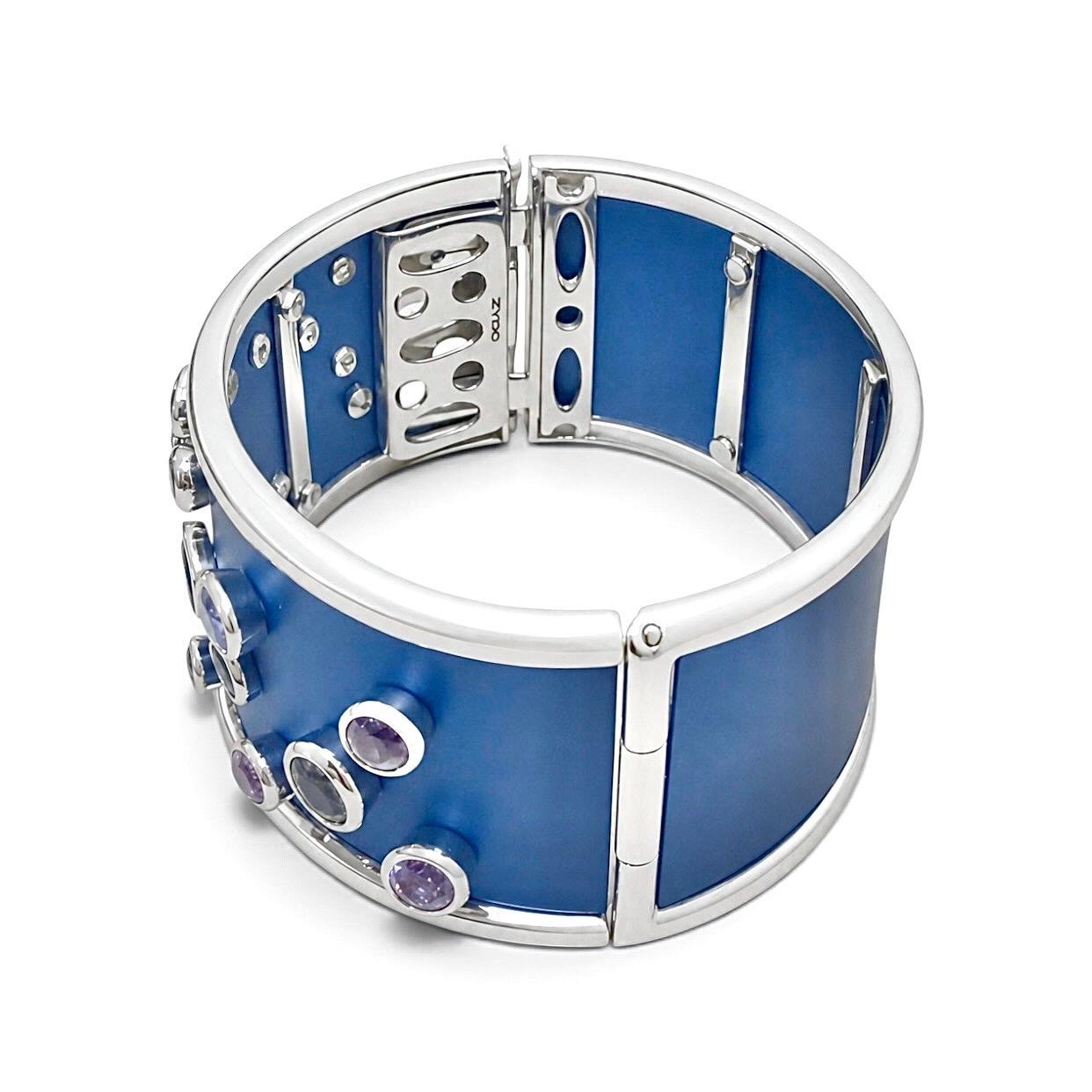 ZYDO Italy "Cielo Incantato" 18K White Gold & Blue Titanium 11.08 CTW Sapphire Bangle Bracelet - WeilJewelry