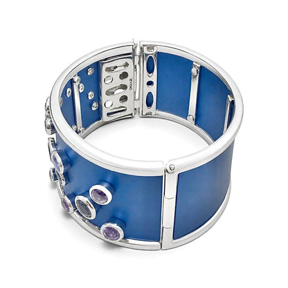ZYDO Italy "Cielo Incantato" 18K White Gold & Blue Titanium 11.08 CTW Sapphire Bangle Bracelet - WeilJewelry
