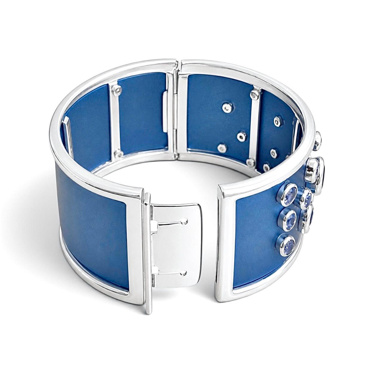 ZYDO Italy "Cielo Incantato" 18K White Gold & Blue Titanium 11.08 CTW Sapphire Bangle Bracelet - WeilJewelry