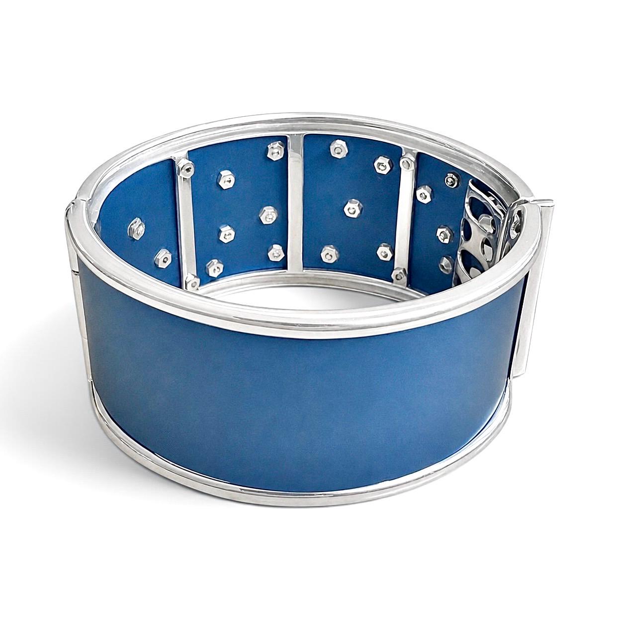 ZYDO Italy "Cielo Incantato" 18K White Gold & Blue Titanium 11.08 CTW Sapphire Bangle Bracelet - WeilJewelry