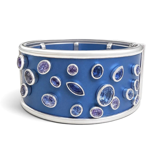 ZYDO Italy "Cielo Incantato" 18K White Gold & Blue Titanium 11.08 CTW Sapphire Bangle Bracelet - WeilJewelry