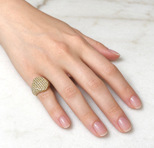 ZYDO Italy "Cigno d’Oro" 18K Yellow Gold 2.19 CTW Natural Pave Diamond Signet Ring - WeilJewelry