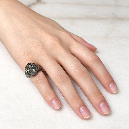 ZYDO Italy "Cigno Nero" 18K White Gold 2.57 CTW Natural Pave Black Diamond Signet Ring - WeilJewelry