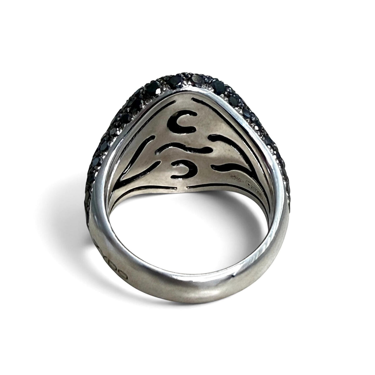 ZYDO Italy "Cygno Nero" 18K White Gold 2.57 CTW Natural Pave Black Diamond Signet Ring - WeilJewelry