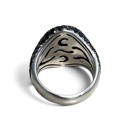 ZYDO Italy "Cygno Nero" 18K White Gold 2.57 CTW Natural Pave Black Diamond Signet Ring - WeilJewelry