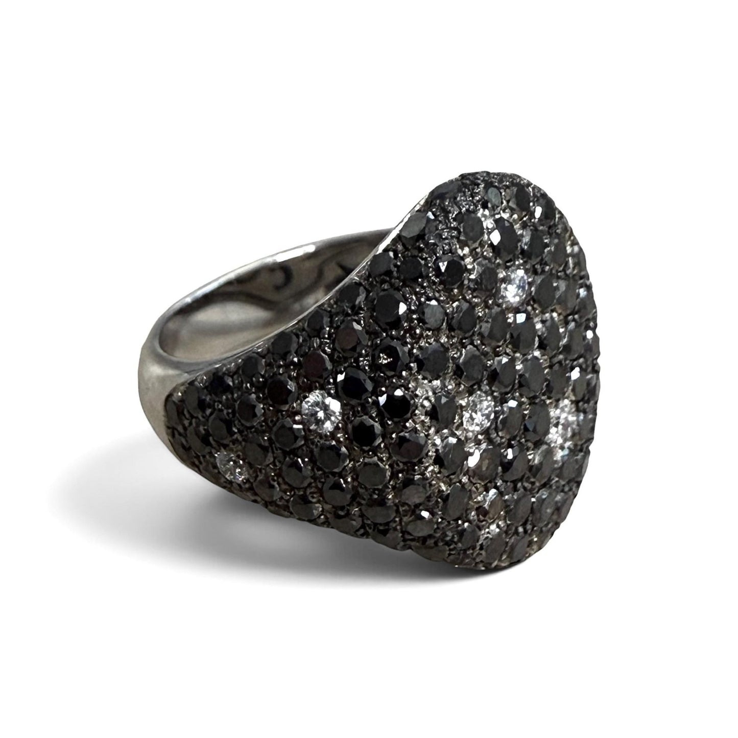 ZYDO Italy "Cygno Nero" 18K White Gold 2.57 CTW Natural Pave Black Diamond Signet Ring - WeilJewelry