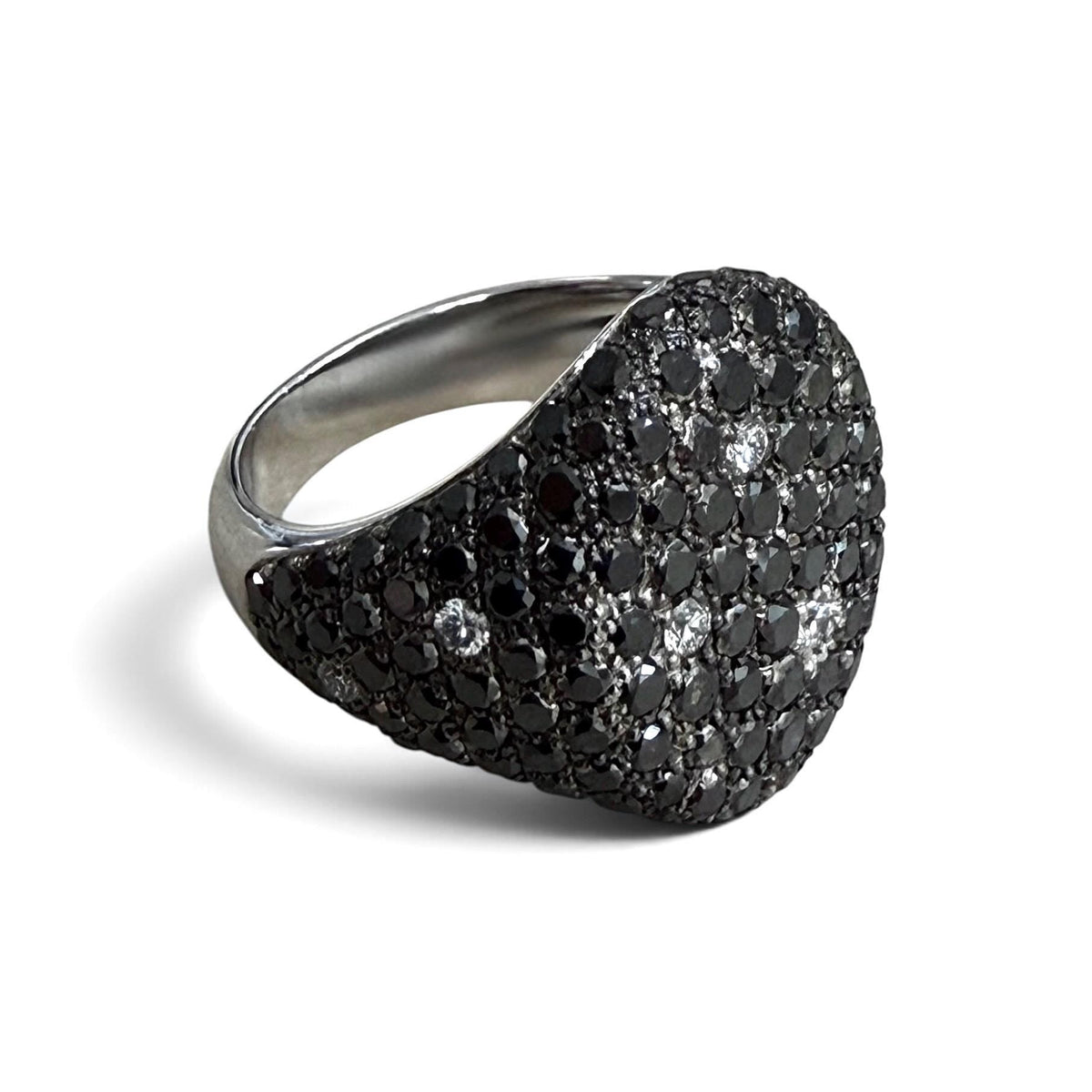 ZYDO Italy "Cygno Nero" 18K White Gold 2.57 CTW Natural Pave Black Diamond Signet Ring - WeilJewelry