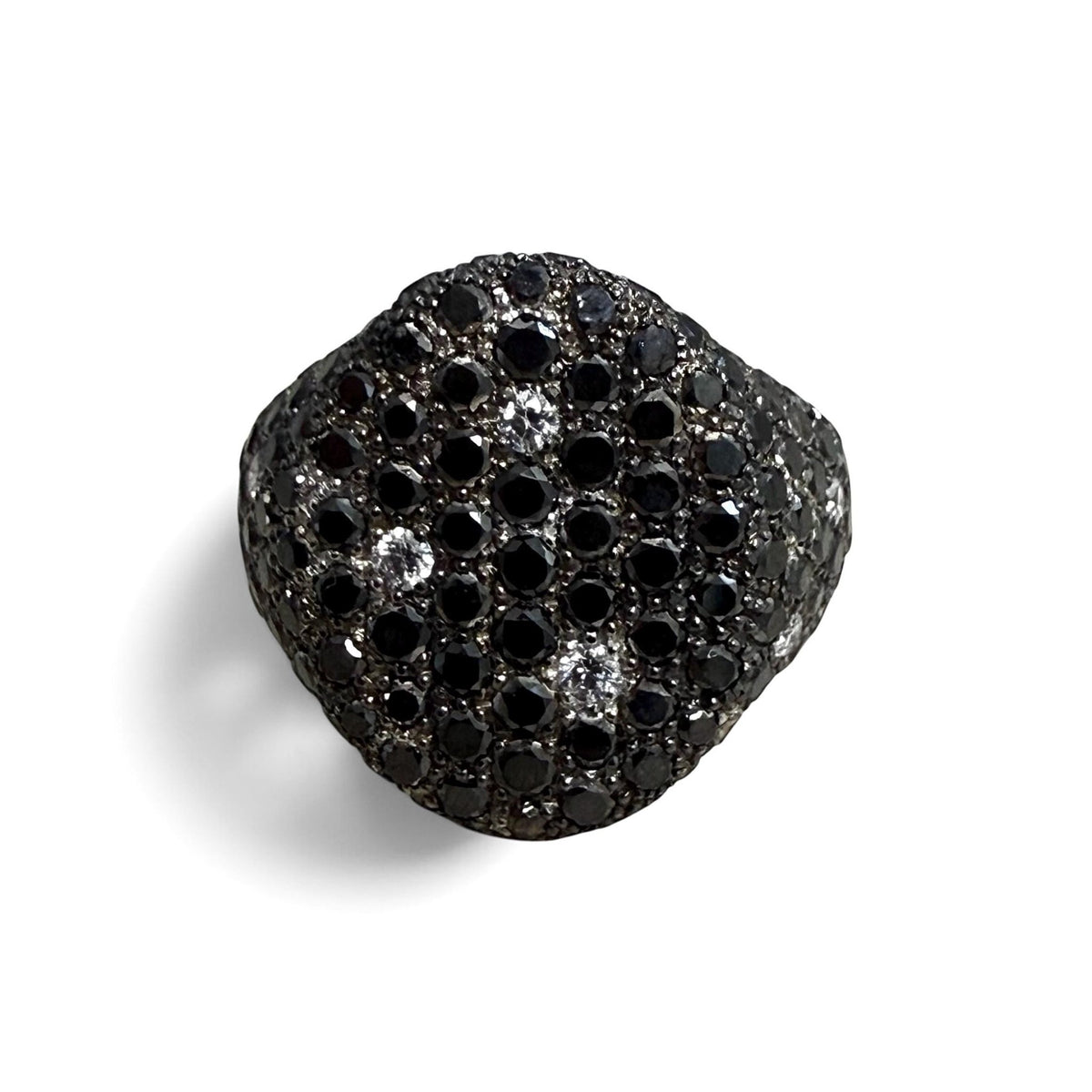 ZYDO Italy "Cygno Nero" 18K White Gold 2.57 CTW Natural Pave Black Diamond Signet Ring - WeilJewelry