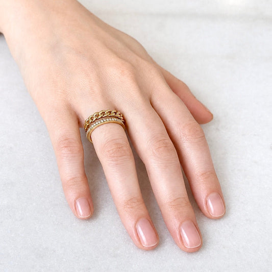 ZYDO Italy “Due Passioni” 18K Yellow Gold Natural Diamond Double-Band Ring - WeilJewelry