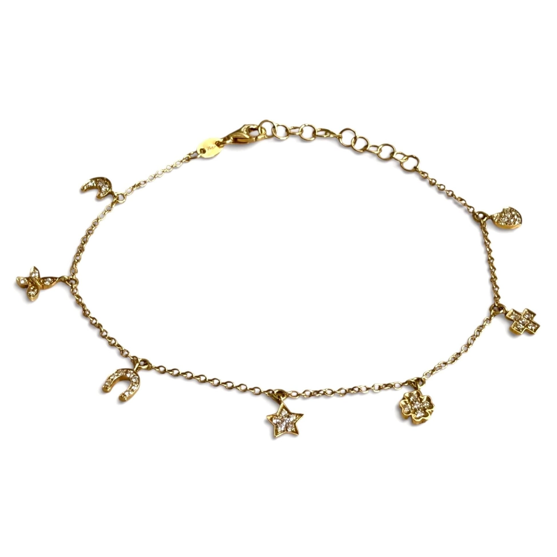 ZYDO Italy "Fortuna Mia" Adjustable 18K Yellow Gold Diamond Charm Bracelet - WeilJewelry