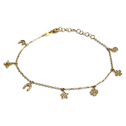 ZYDO Italy "Fortuna Mia" Adjustable 18K Yellow Gold Diamond Charm Bracelet - WeilJewelry
