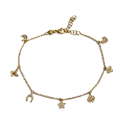 ZYDO Italy "Fortuna Mia" Adjustable 18K Yellow Gold Diamond Charm Bracelet - WeilJewelry
