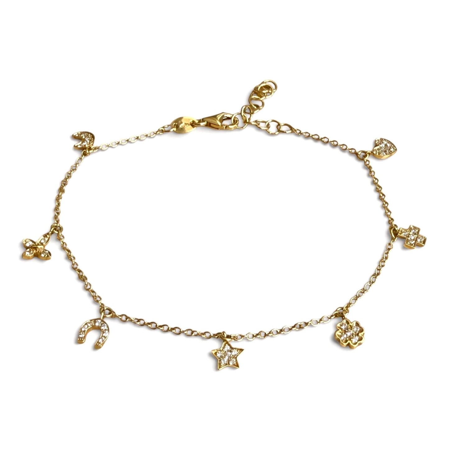 ZYDO Italy "Fortuna Mia" Adjustable 18K Yellow Gold Diamond Charm Bracelet - WeilJewelry
