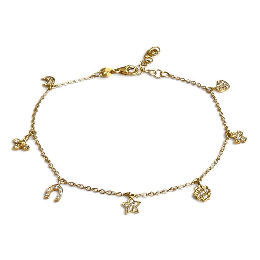 ZYDO Italy "Fortuna Mia" Adjustable 18K Yellow Gold Diamond Charm Bracelet - WeilJewelry