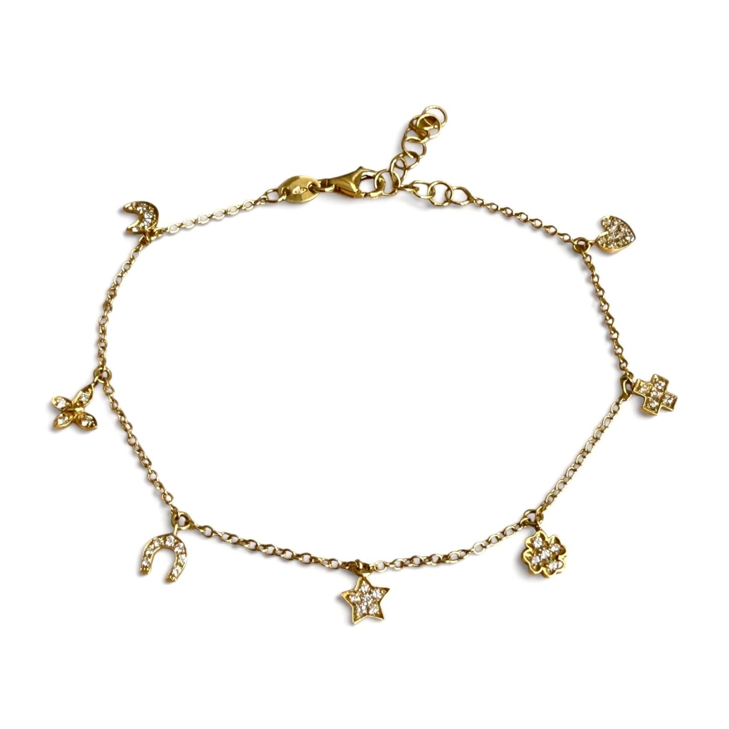 ZYDO Italy "Fortuna Mia" Adjustable 18K Yellow Gold Diamond Charm Bracelet - WeilJewelry
