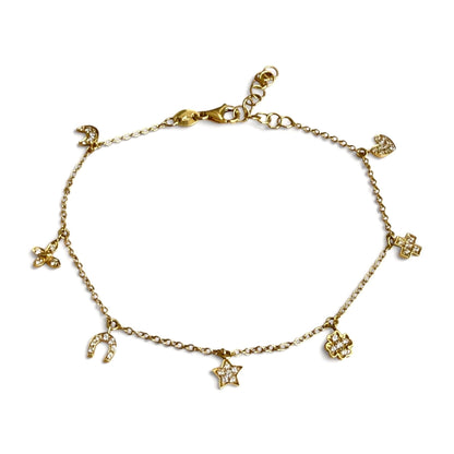 ZYDO Italy "Fortuna Mia" Adjustable 18K Yellow Gold Diamond Charm Bracelet - WeilJewelry