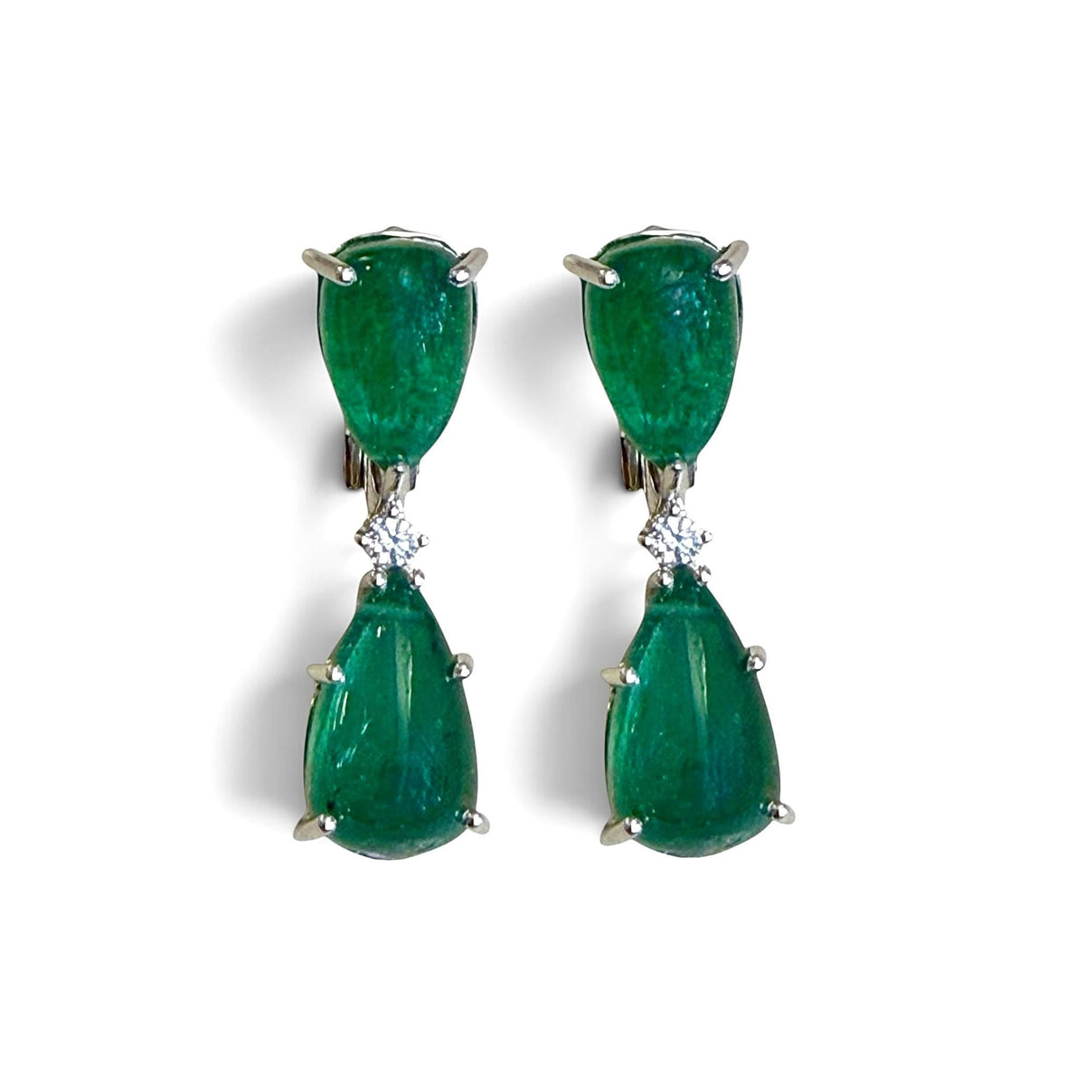 ZYDO Italy "Gemelli Verdi" 18K White Gold 18.98 CT Emerald & Diamond Drop Earrings - WeilJewelry