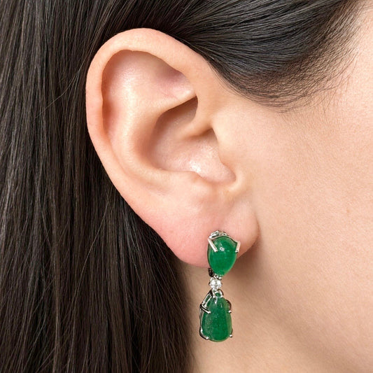 ZYDO Italy "Gemelli Verdi" 18K White Gold 18.98 CT Emerald & Diamond Drop Earrings - WeilJewelry