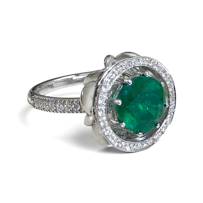 ZYDO Italy "Giardino Divino" 18K White Gold 1.82 CT Natural Emerald & Diamond Halo Ring - WeilJewelry