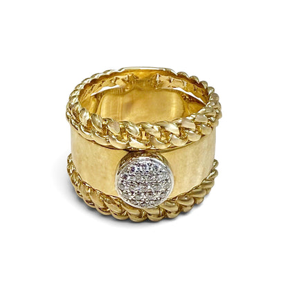 ZYDO Italy "La Corona" 18K White & Yellow Gold Natural Diamond Chunky Band Ring - WeilJewelry