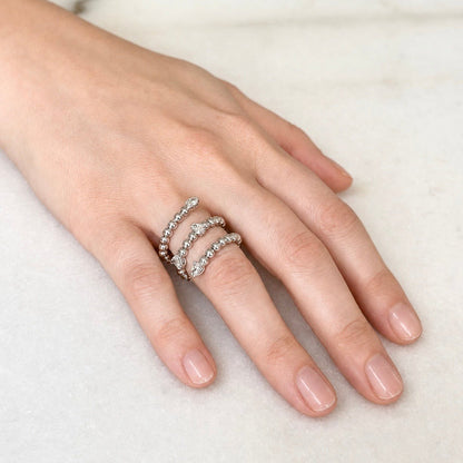 ZYDO Italy "L’Incantatrice" 18K White Gold Beaded Natural Diamond Spiral Wrap Ring - WeilJewelry