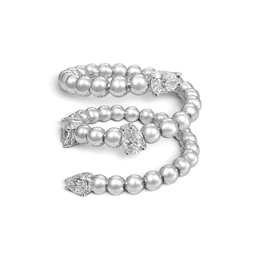 ZYDO Italy "L’Incantatrice" 18K White Gold Beaded Natural Diamond Spiral Wrap Ring - WeilJewelry