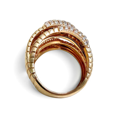 ZYDO Italy “Mamma Mia” 18K Rose Gold 1.16 CTW Natural Diamond Tubogas Crossover Ring - WeilJewelry
