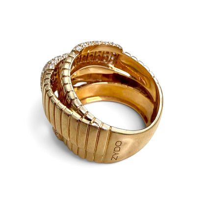ZYDO Italy “Mamma Mia” 18K Rose Gold 1.16 CTW Natural Diamond Tubogas Crossover Ring - WeilJewelry