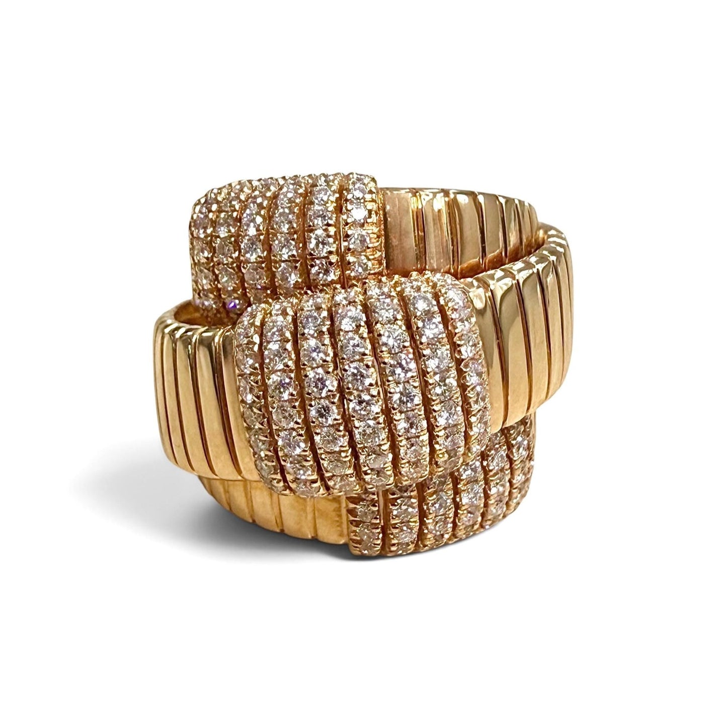 ZYDO Italy “Mamma Mia” 18K Rose Gold 1.16 CTW Natural Diamond Tubogas Crossover Ring - WeilJewelry