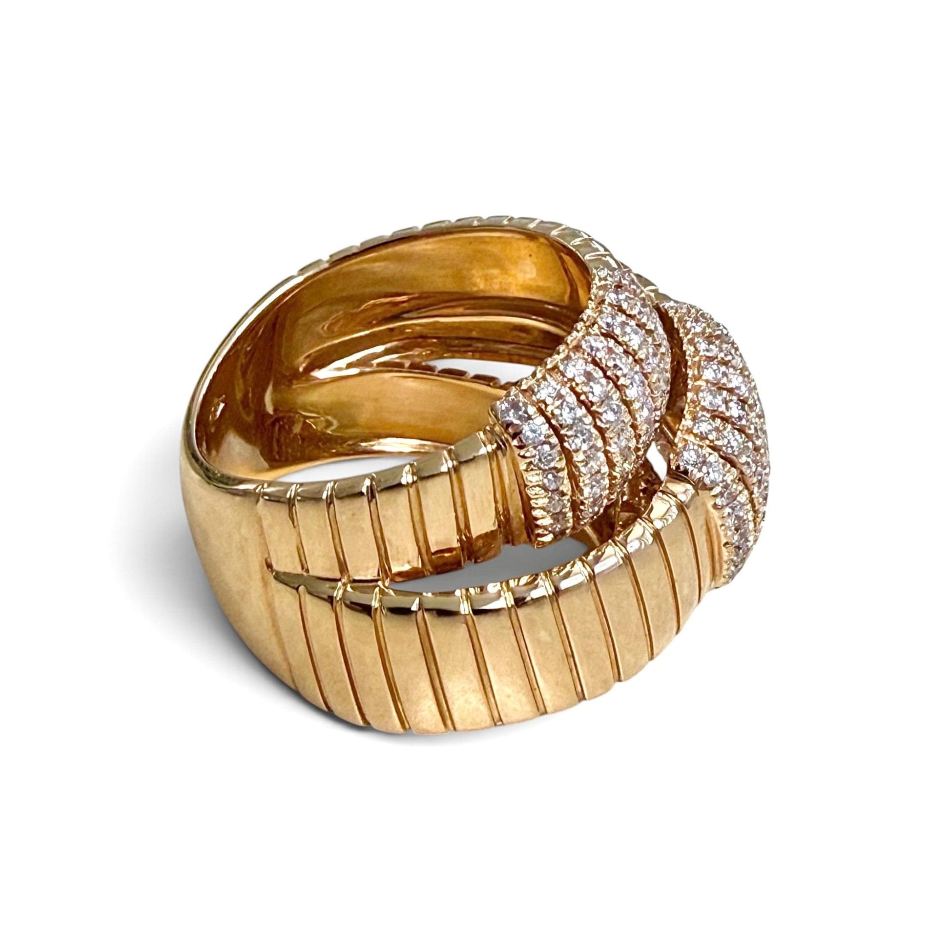 ZYDO Italy “Mamma Mia” 18K Rose Gold 1.16 CTW Natural Diamond Tubogas Crossover Ring - WeilJewelry