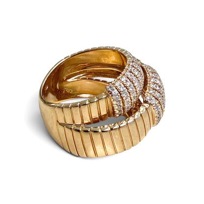 ZYDO Italy “Mamma Mia” 18K Rose Gold 1.16 CTW Natural Diamond Tubogas Crossover Ring - WeilJewelry