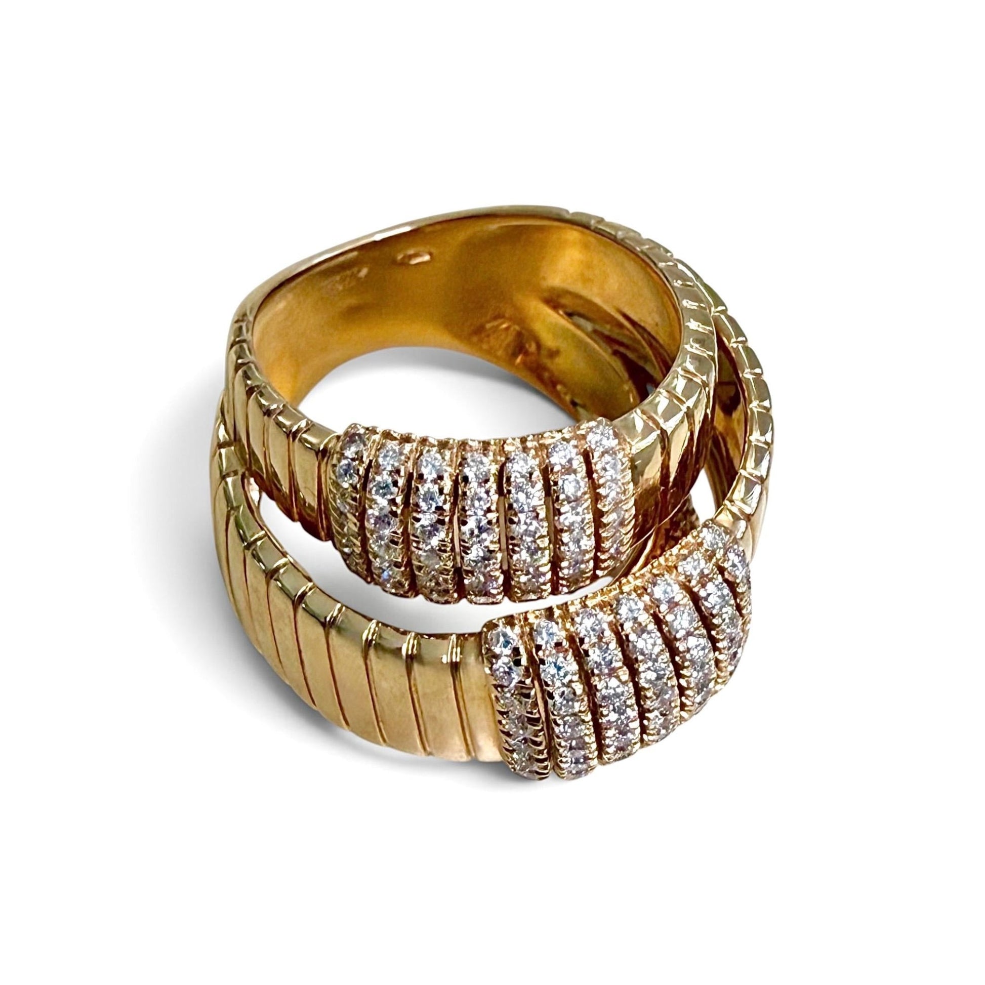 ZYDO Italy “Mamma Mia” 18K Rose Gold 1.16 CTW Natural Diamond Tubogas Crossover Ring - WeilJewelry