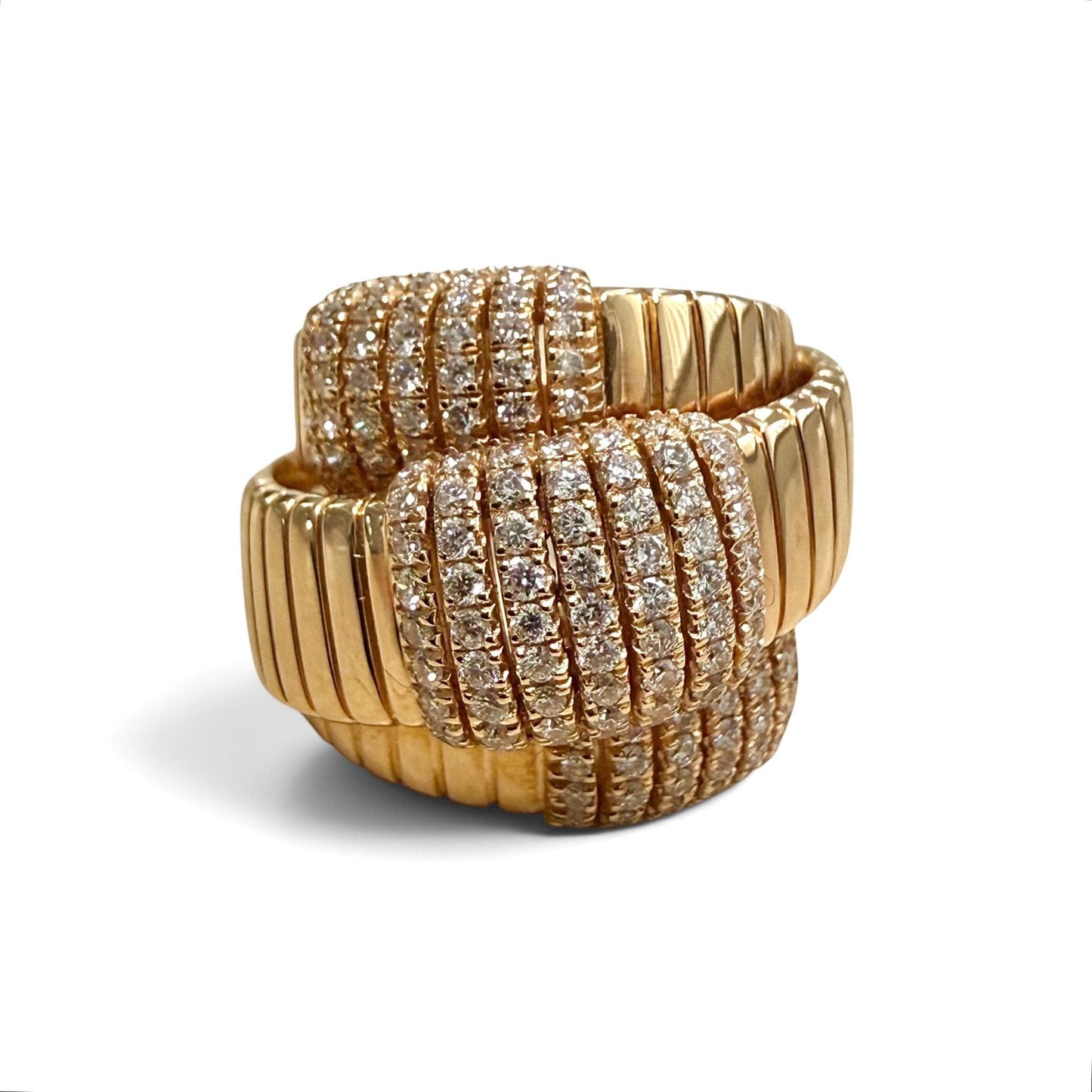 ZYDO Italy “Mamma Mia” 18K Rose Gold 1.16 CTW Natural Diamond Tubogas Crossover Ring - WeilJewelry