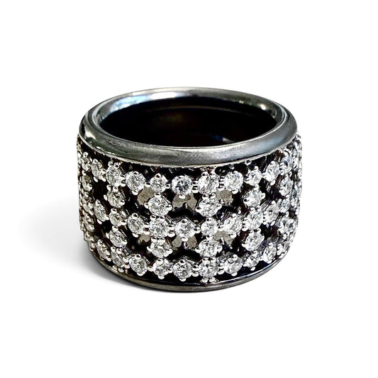 ZYDO Italy "Notte Stellata" Black Rhodium 18K White Gold 3.18 CTW Diamond Eternity Band Ring - WeilJewelry