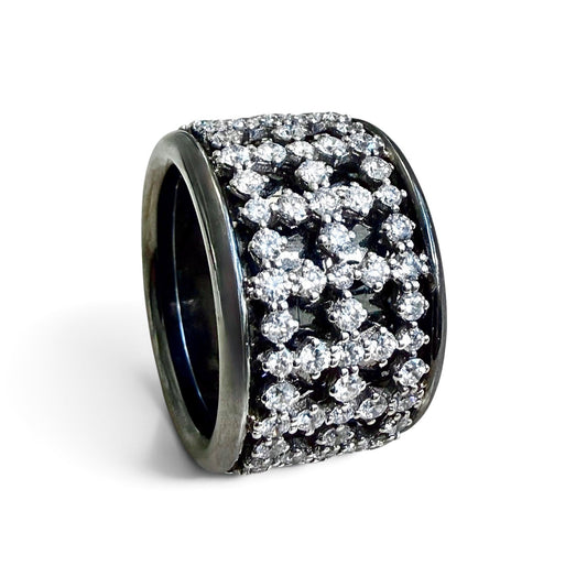 ZYDO Italy "Notte Stellata" Black Rhodium 18K White Gold 3.18 CTW Diamond Eternity Band Ring - WeilJewelry