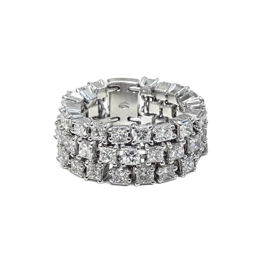 ZYDO Italy "Promessa Eterna" 18K White Gold 4.45 CT Three-Row Diamond Eternity Band - WeilJewelry