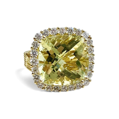 ZYDO Italy "Sole Mio" 18K Yellow Gold 10.92 CT Lemon Quartz & Diamond Halo Ring - WeilJewelry