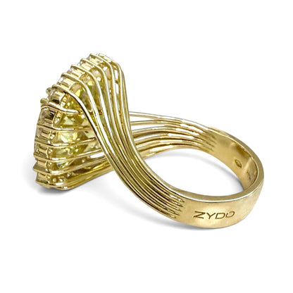 ZYDO Italy "Sole Mio" 18K Yellow Gold 10.92 CT Lemon Quartz & Diamond Halo Ring - WeilJewelry
