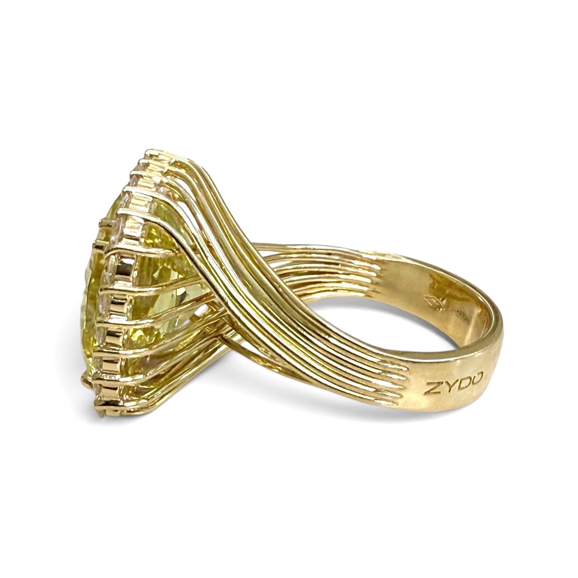 ZYDO Italy "Sole Mio" 18K Yellow Gold 10.92 CT Lemon Quartz & Diamond Halo Ring - WeilJewelry