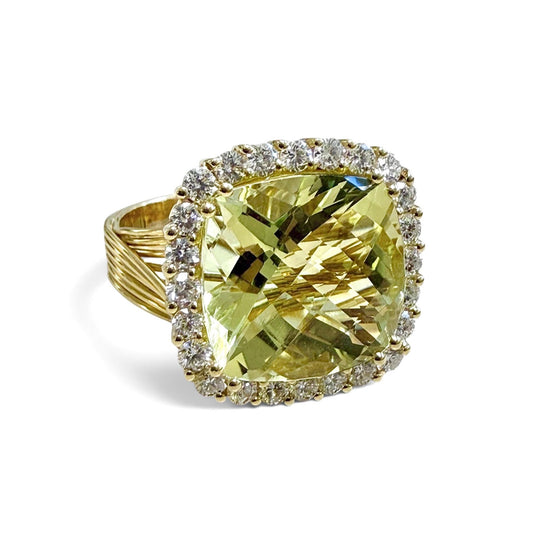 ZYDO Italy "Sole Mio" 18K Yellow Gold 10.92 CT Lemon Quartz & Diamond Halo Ring - WeilJewelry